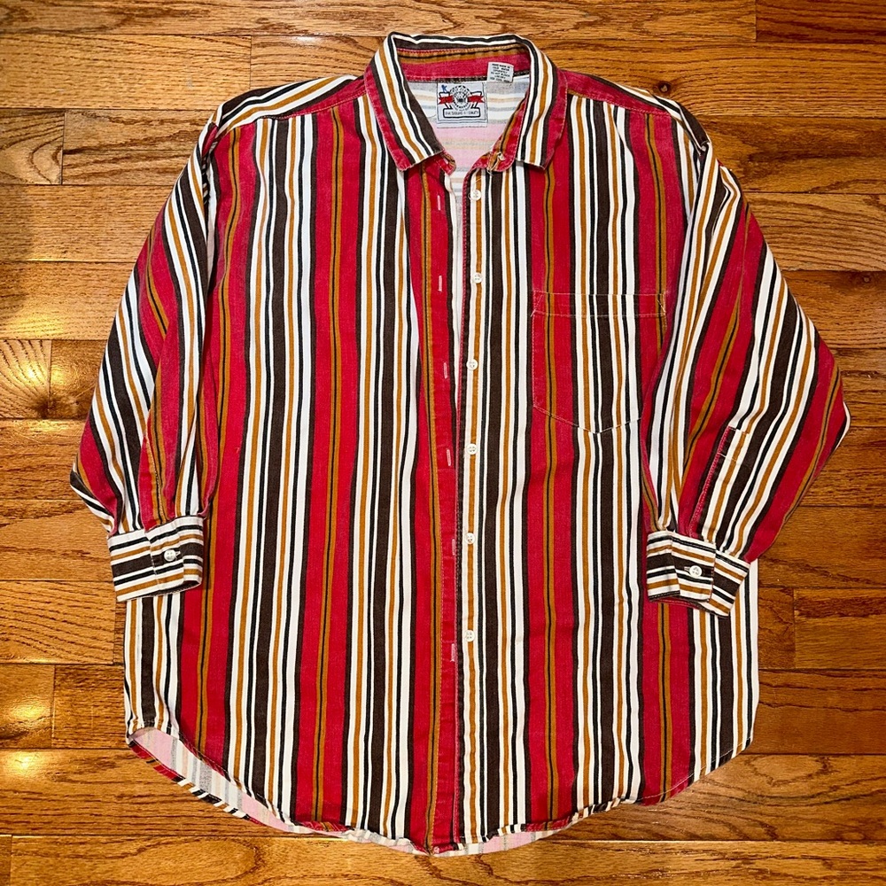 Men's Striped Button-Down Shirt - Red, Brown, Yellow